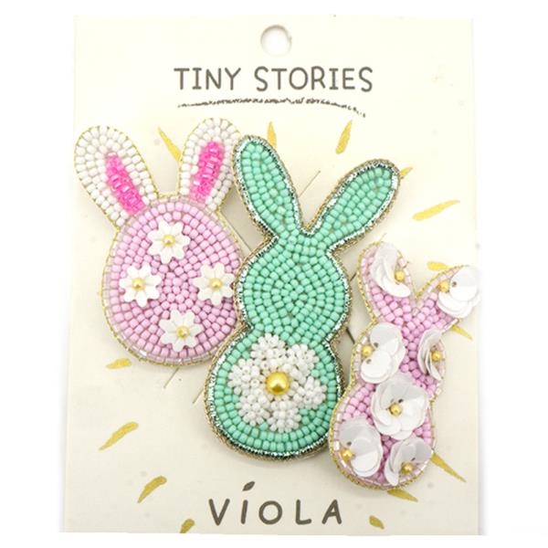 EASTER SEED BEAD RABBIT BROOCH PIN