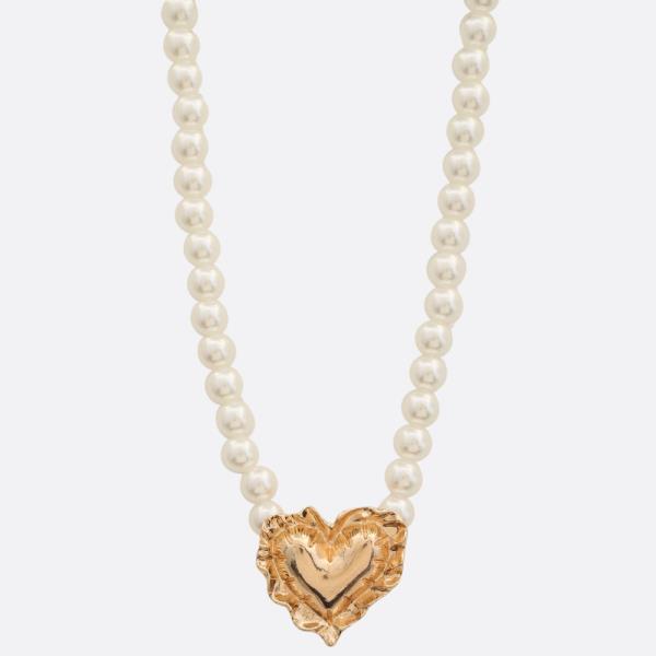 SDJ HEART PENDANT PEARL BEAD NECKLACE