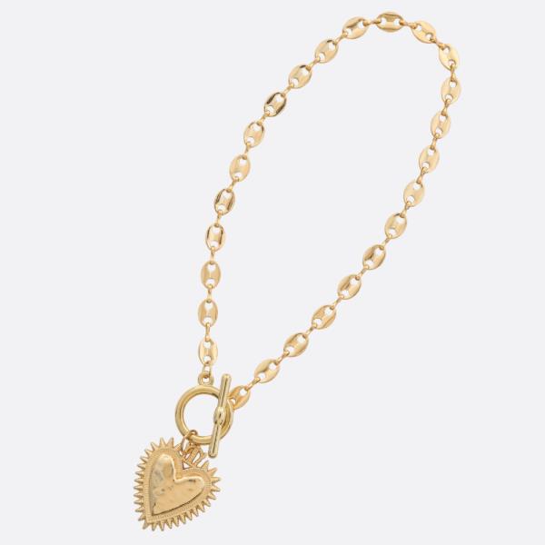 SDJ HEART PENDANT TOGGLE CLASP METAL NECKLACE