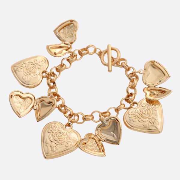 SDJ FILIGREE PATTERN HEART LOCKET TOGGLE CLASP METAL BRACELET