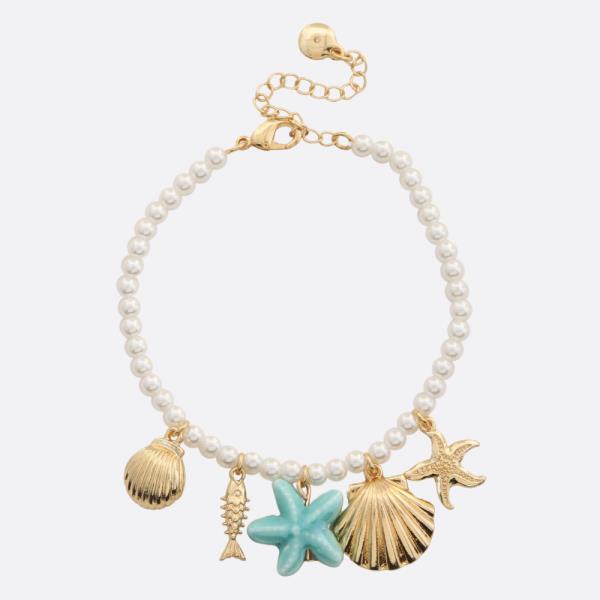 SEA LIFE CHARM PEARL BEAD BRACELET