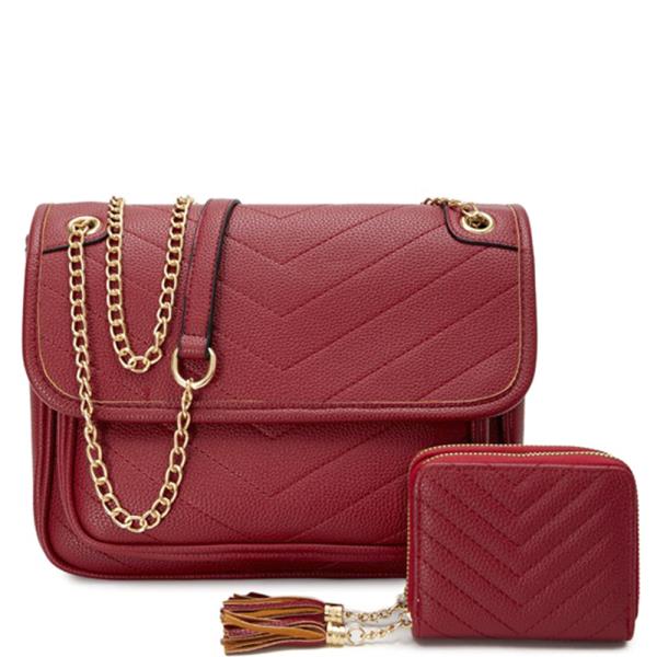 (ONLINE ONLY) 2in1 chevron quilted shoulder crossbody w wallet set