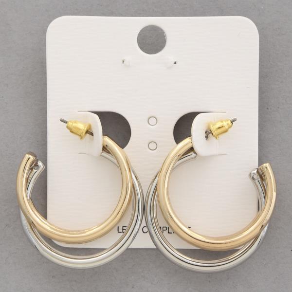 TWO TONE TRIPLE OPEN HOOP EARRING