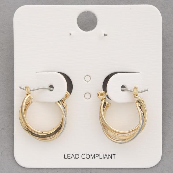 TWO TONE DOUBLE HOOP HUGGIE EARRING