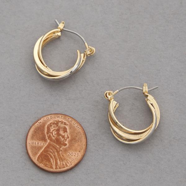 TWO TONE DOUBLE HOOP HUGGIE EARRING