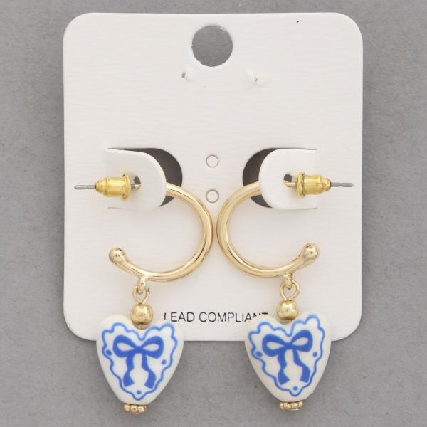 BOW PATTERN HEART SHAPE OPEN HOOP EARRING