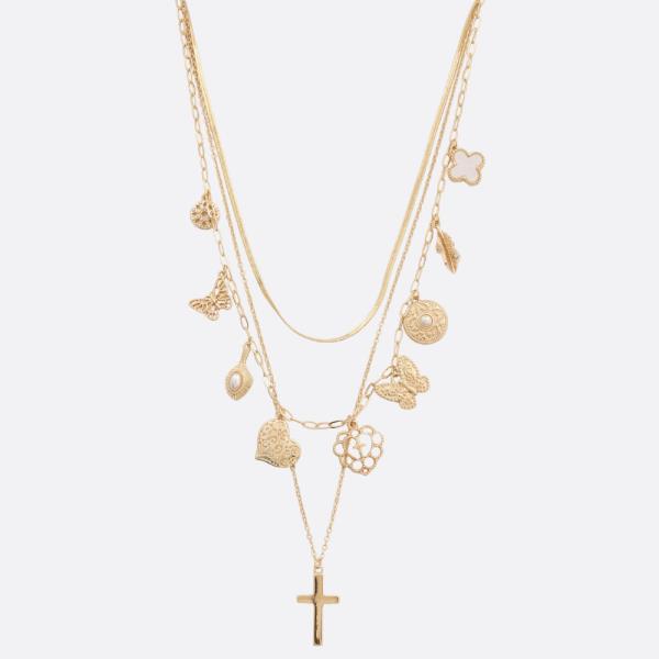 CROSS MULTI CHARM LAYERED NECKLACE