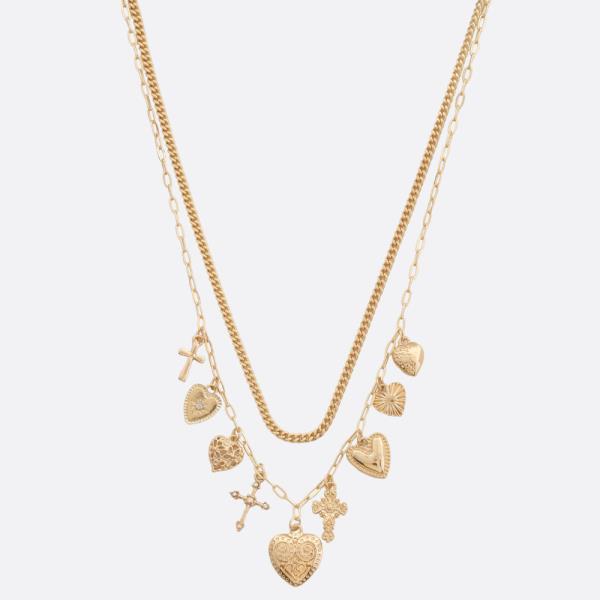 HEART CROSS STATION LAYERED NECKLACE