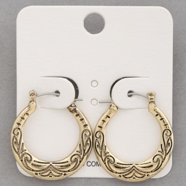 FILIGREE PATTERN METAL HOOP EARRING