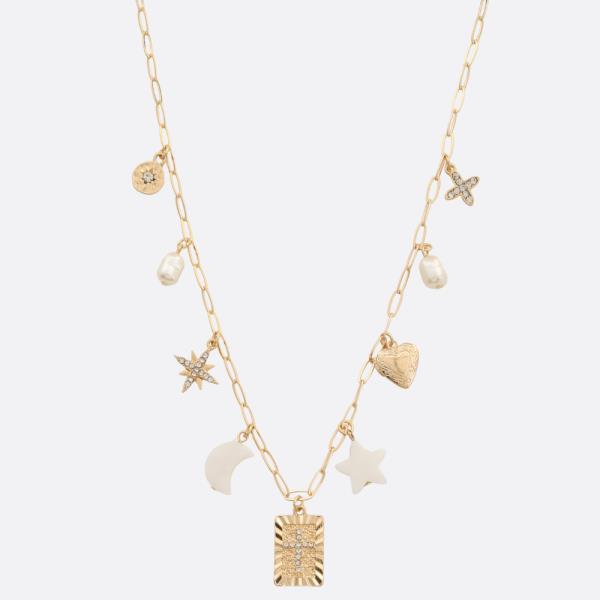 RECTANGLE HEART STAR MOON CHARM STATION NECKLACE