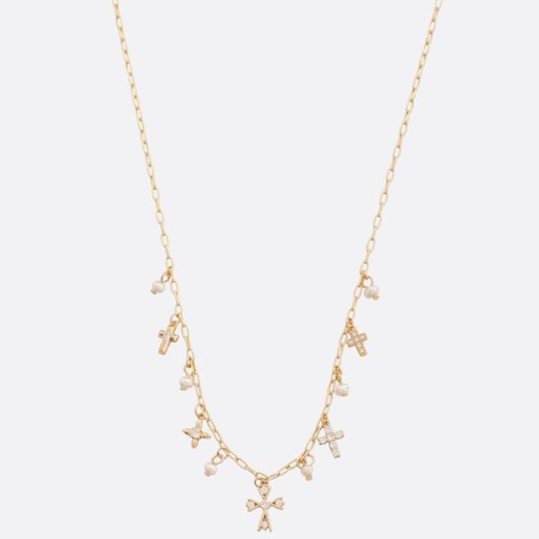 DAINTY CROSS CHARM STATION NECKLACE