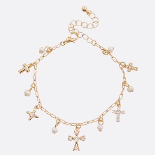 CROSS CHARM PEARL BEAD BRACELET