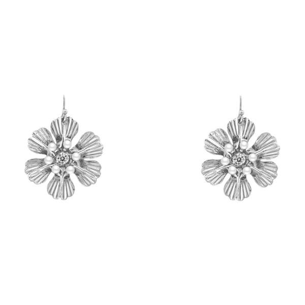 METAL PEARL FLOWER DANGLE EARRING