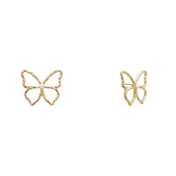 METAL PEARL BUTTERFLY STUD EARRING