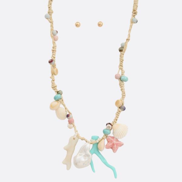 SEA LIFE CHARM CORD BEADED NECKLACE