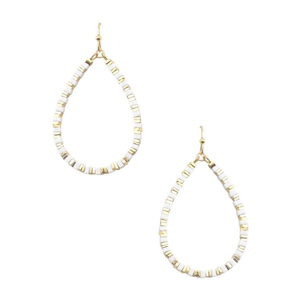 METAL COLOR BEAD TEARDROP DANGLE EARRING