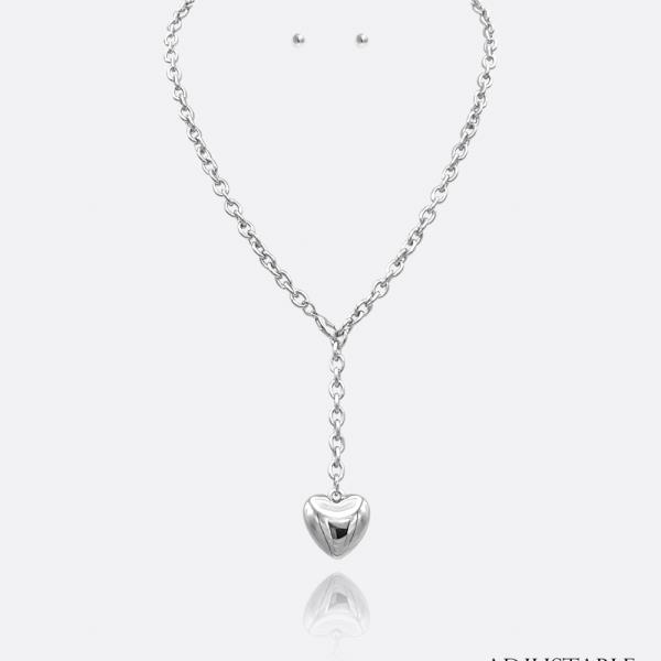 ADJUSTABLE CHAIN PUFFY HEART NECKLACE