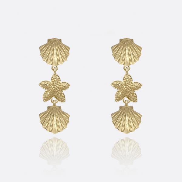 STARFISH & SHELL 3 DROP EARRING