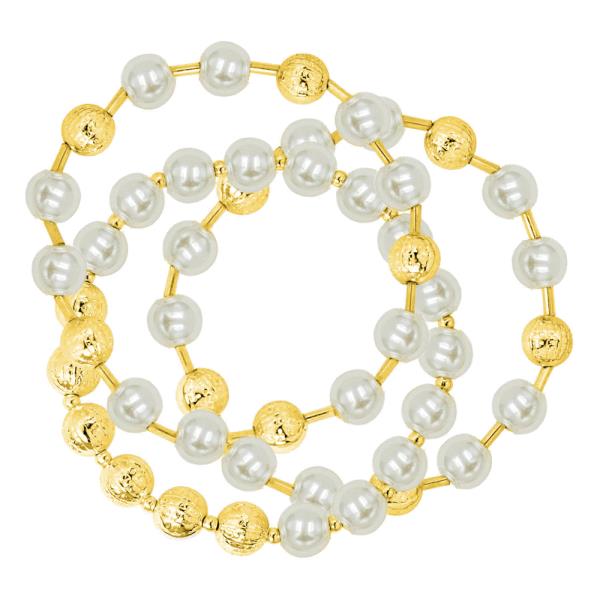 PEARL/METAL BEAD 3-SET STRETCH BRACELET