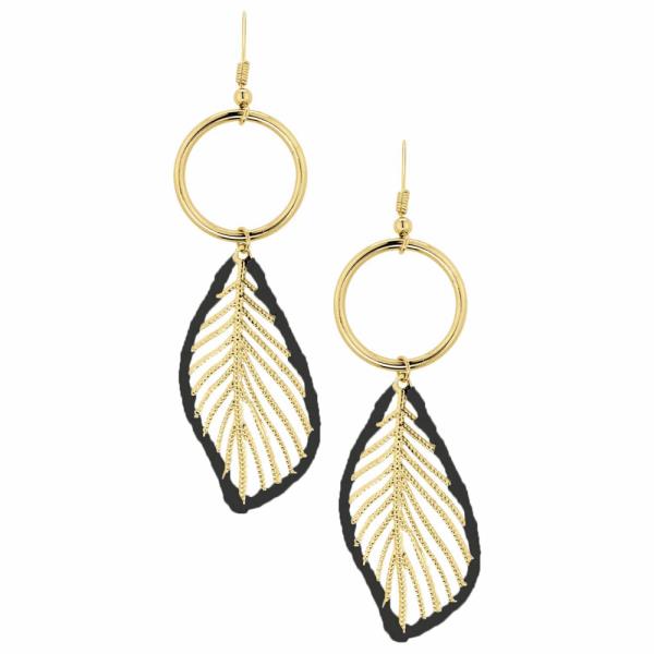 METAL LEAF RAFFIA WRAPPED FISH HOOK EARRING