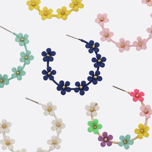 COLOR FLOWERS HOOP EARRING