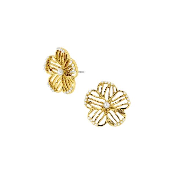 PEARL METAL FLOWER POST EARRING