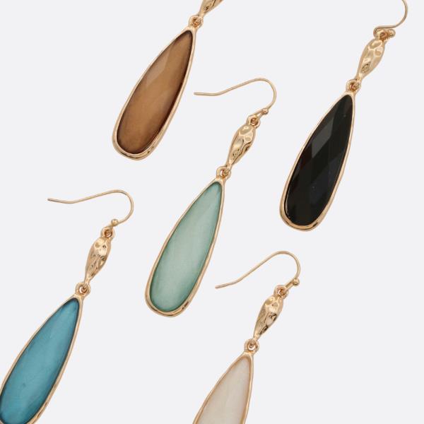 EPOXY STONE COLOR DANGLE TEARDROP EARRING