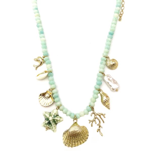 SEMI STONE SHORT SEA LIFE CHARMS NECKLACE