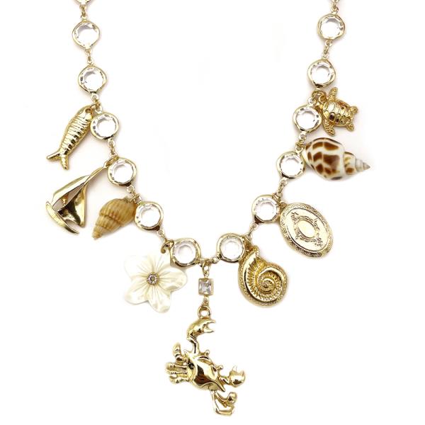 CRYSTAL BD SHORT MIXED CHARMS NECKLACE