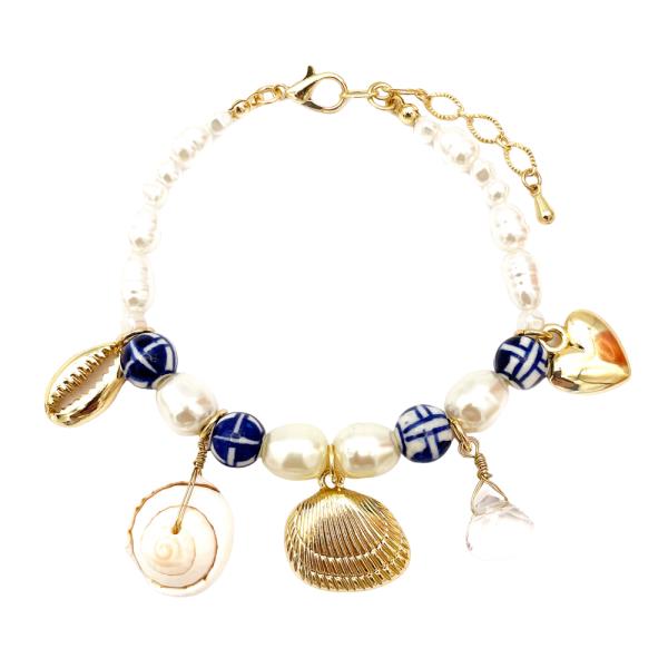 PEARL & MURANO BEAD BRACELET W/ CHARM BRACELET