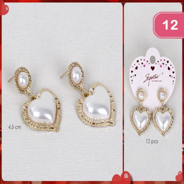 VALENTINE`S DAY HEART PEARL DANGLE EARRING (12 UNITS)