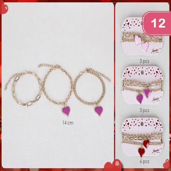 VALENTINE`S DAY HEART BRACELET SET (12 UNITS)