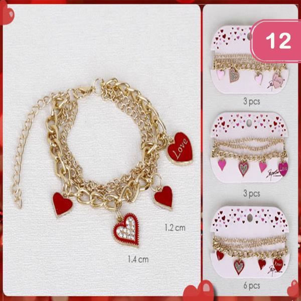 VALENTINE`S DAY HEART BRACELET SET (12 UNITS)