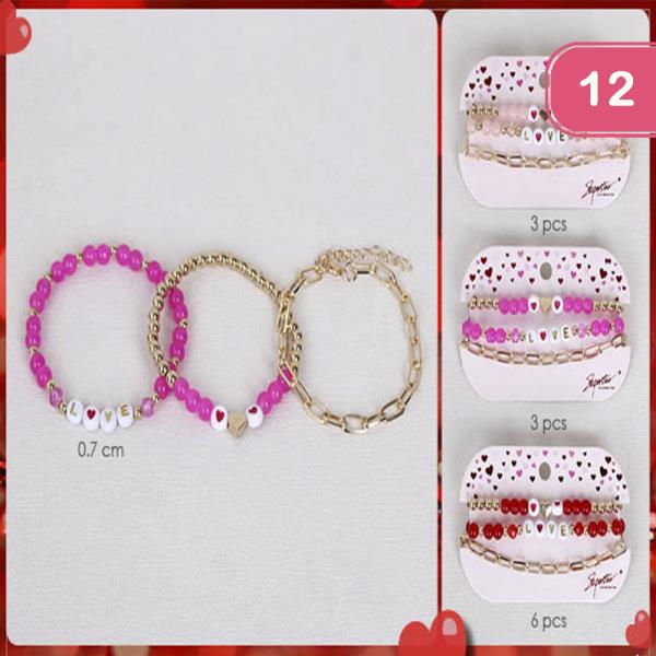 VALENTINE`S DAY HEART BRACELET SET (12 UNITS)