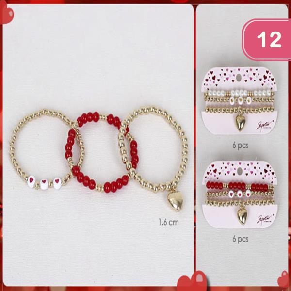 VALENTINE`S DAY HEART BRACELET SET (12 UNITS)