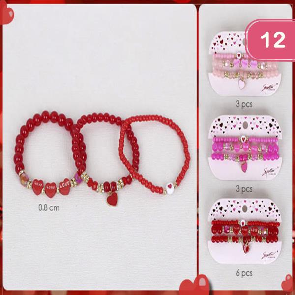 VALENTINE`S DAY HEART BRACELET SET (12 UNITS)