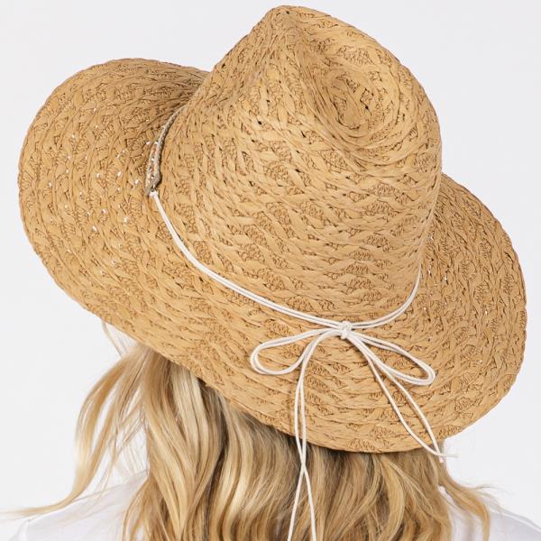 STRAW SUN HAT WITH STRAW BRAIDED EVIL EYE