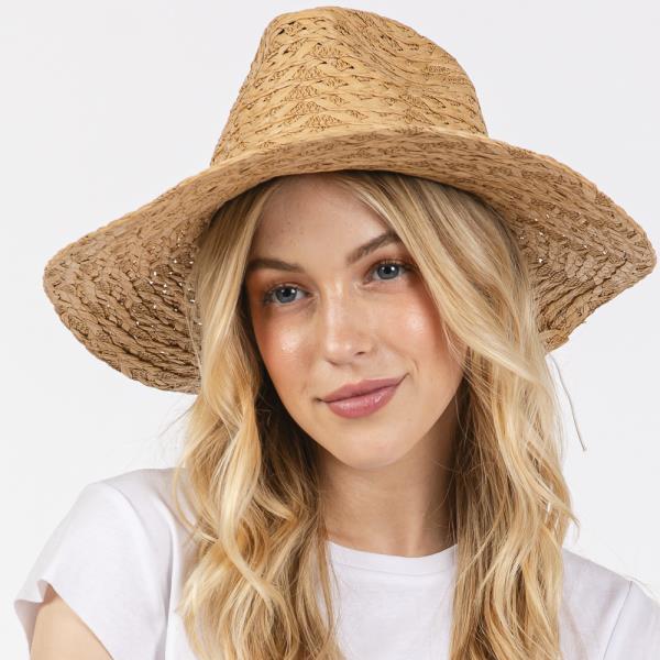 STRAW SUN HAT WITH STRAW BRAIDED EVIL EYE