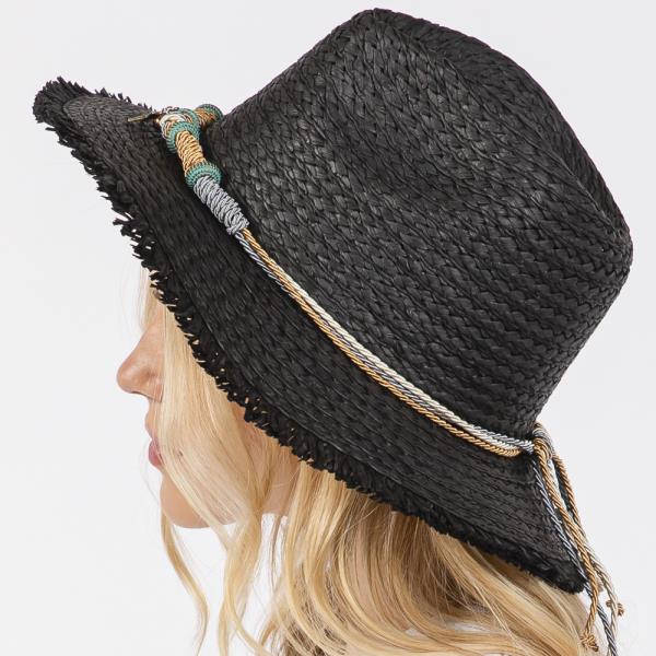 FRAYED STRAW SUN HAT WITH BRAIDED STARFISH BAND