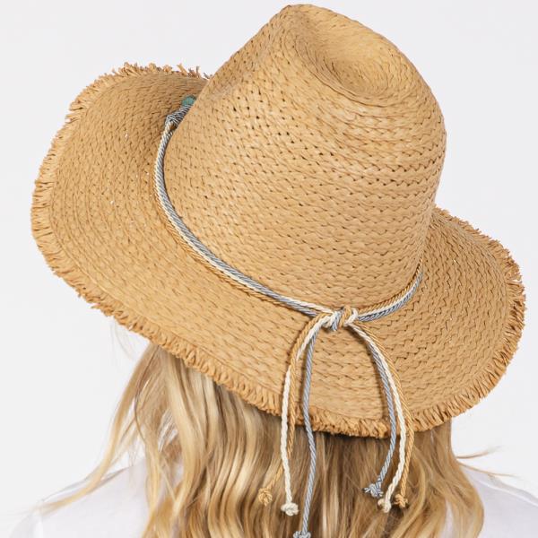 FRAYED STRAW SUN HAT WITH BRAIDED STARFISH BAND