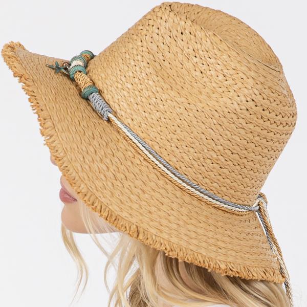 FRAYED STRAW SUN HAT WITH BRAIDED STARFISH BAND