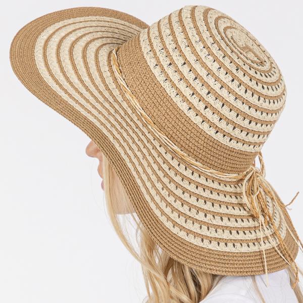 STRIPED PATTERN WIDE BRIM FLOPPY HAT