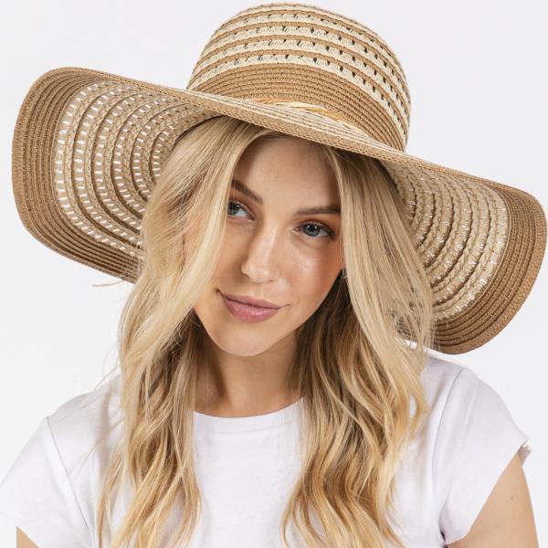 STRIPED PATTERN WIDE BRIM FLOPPY HAT