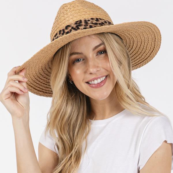 LEOPARD BAND STRAW SUN HAT