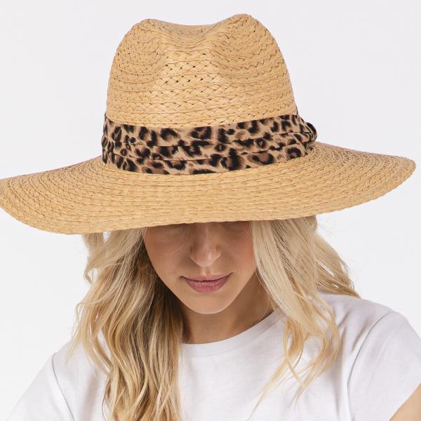 LEOPARD BAND STRAW SUN HAT