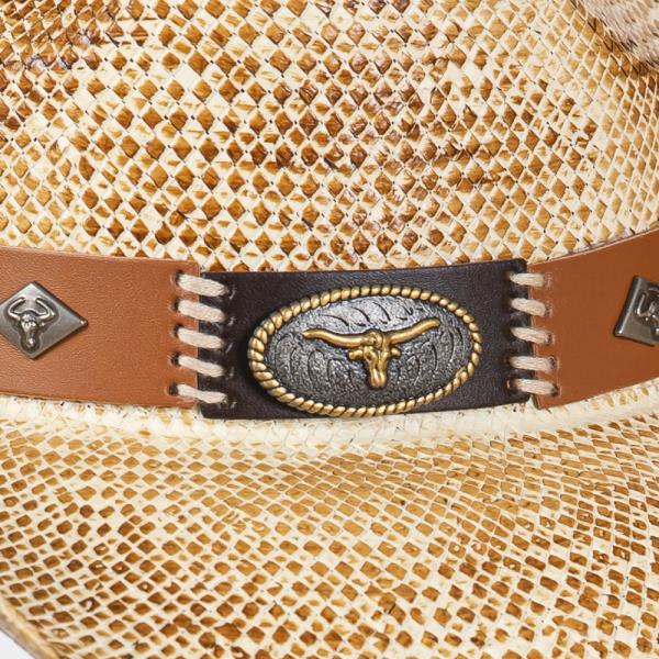 VINTAGE COWBOY HAT WITH WESTERN BULL AND STUD FAUX LEATHER BAND