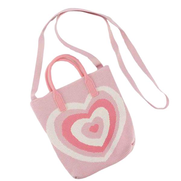 VALENTINE`S DAY HEART KNIT TOTE BAG WITH CROSSBODY STRAP