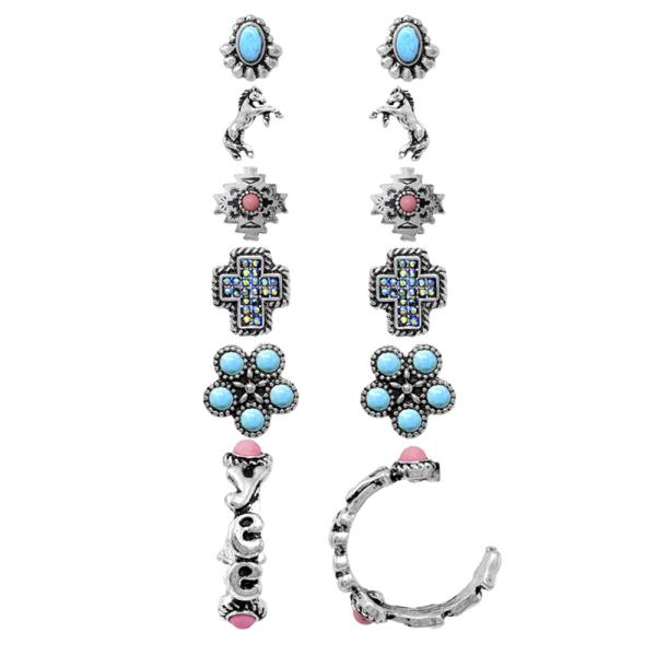 WESTERN SEMI W/RHINESTONE 6-IN-1 EARRING SET