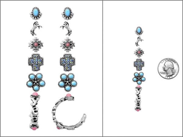 WESTERN SEMI W/RHINESTONE 6-IN-1 EARRING SET