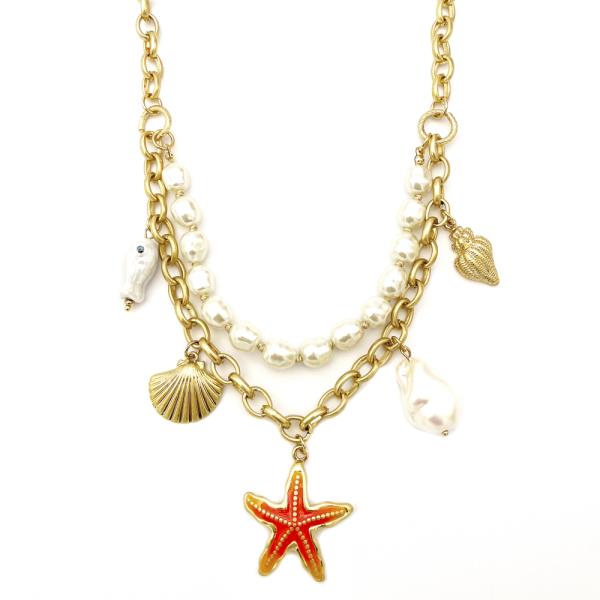 2 LAYER SHORT SEA LIFE MIXED CHARMS NECKLACE